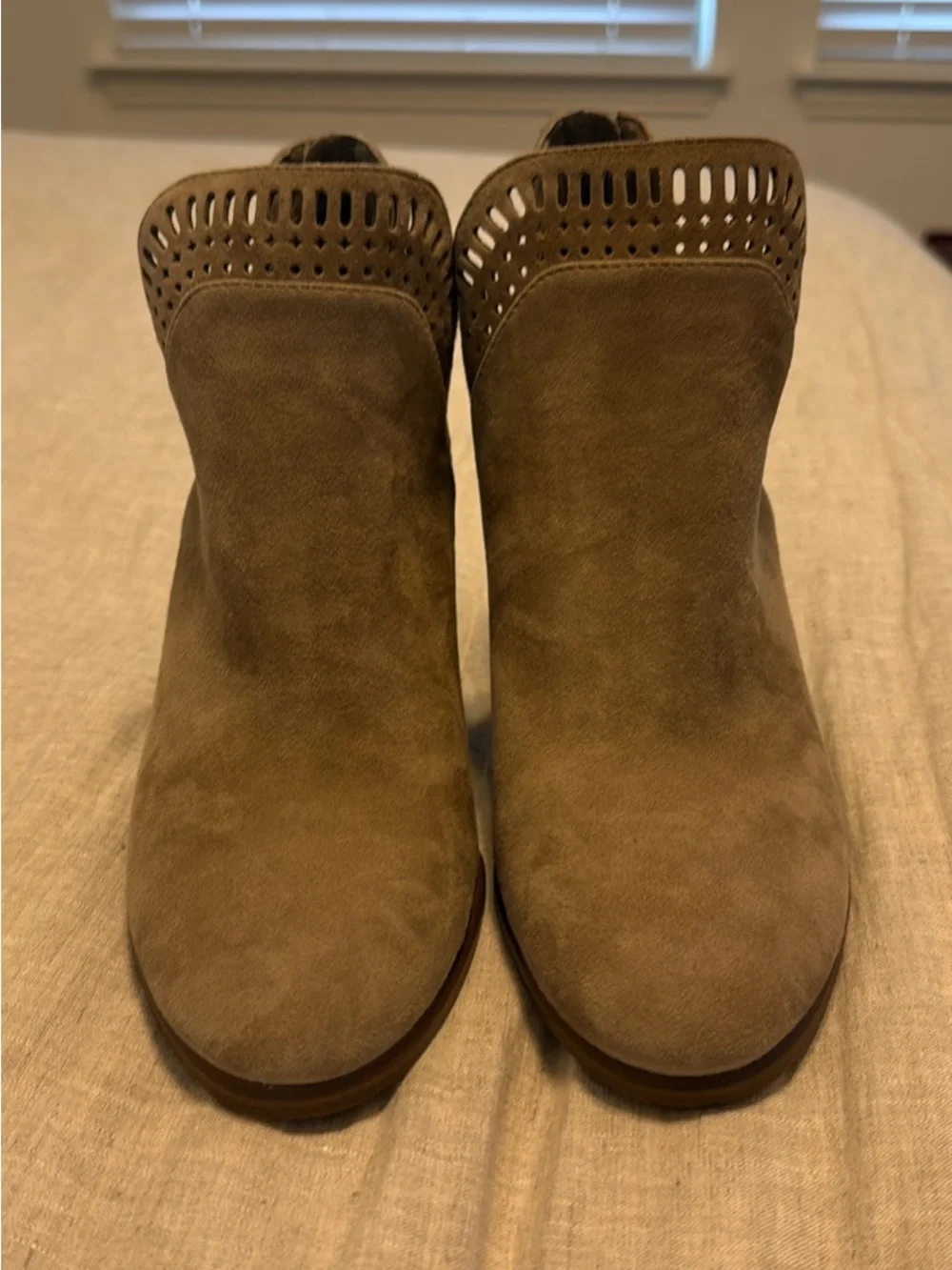 Vince Camuto Tan Suede Cutout Ankle Booties